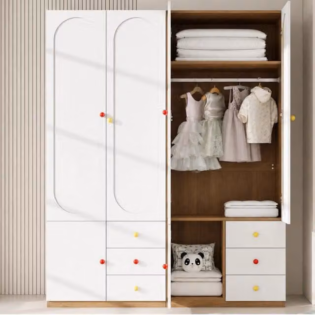 Armadio set di 2 con 2 ante 3 cassetti asta appendiabiti e ripiani per camera da letto bianco in MDF 80 × 50 × 200 cm