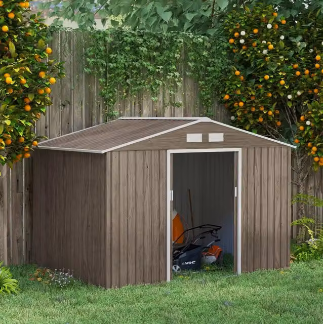 Casetta da giardino in acciaio marrone 277 x 195 x 192 cm con 2 porte scorrevoli