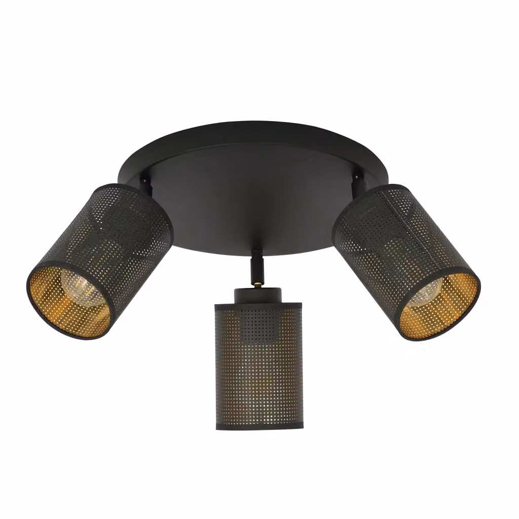 Plafoniera Tonda Spot Prachetas Luceart-Classic con 3 Luci Regolabili in Acciaio Nero e Oro – 2