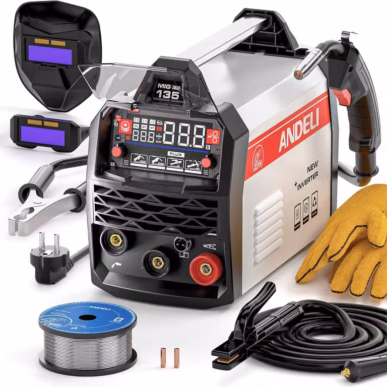 Saldatrice MIG portatile da 135A, senza gas, con tecnologia multiprocesso e display LED digitale