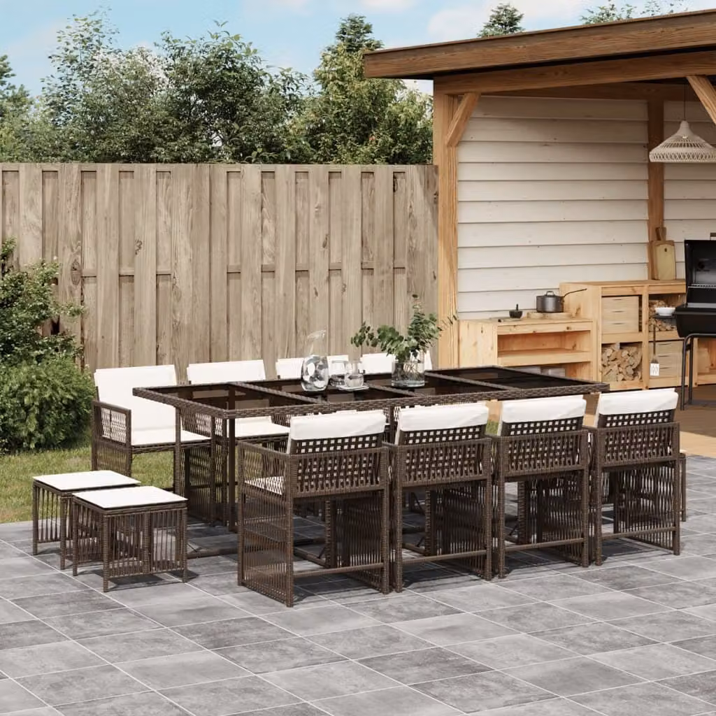 Maison Exclusive - Set da Pranzo da Giardino 13pz con Cuscini Marrone Polyrattan
