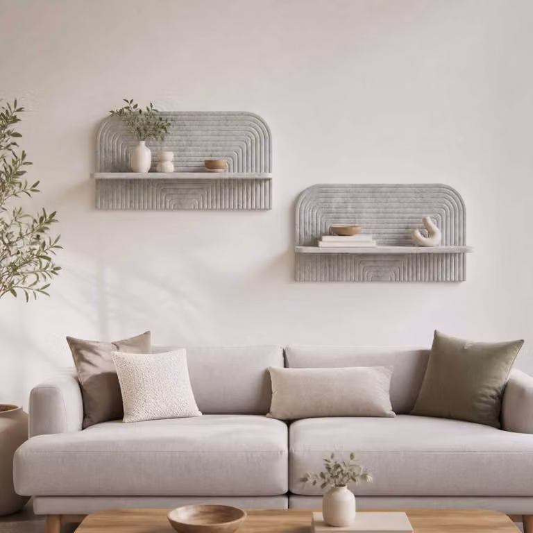 Set di 2 scaffali da parete vidaXL in stile minimalista, colore grigio cemento, L 80,5 x P 13,5 x H 37,5 cm