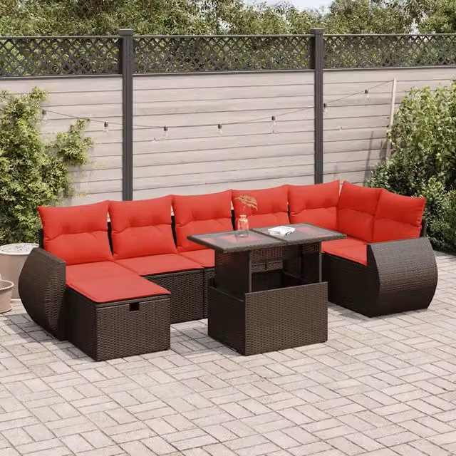 Set Divani da Giardino con Cuscini 8 pz Marrone 3327914