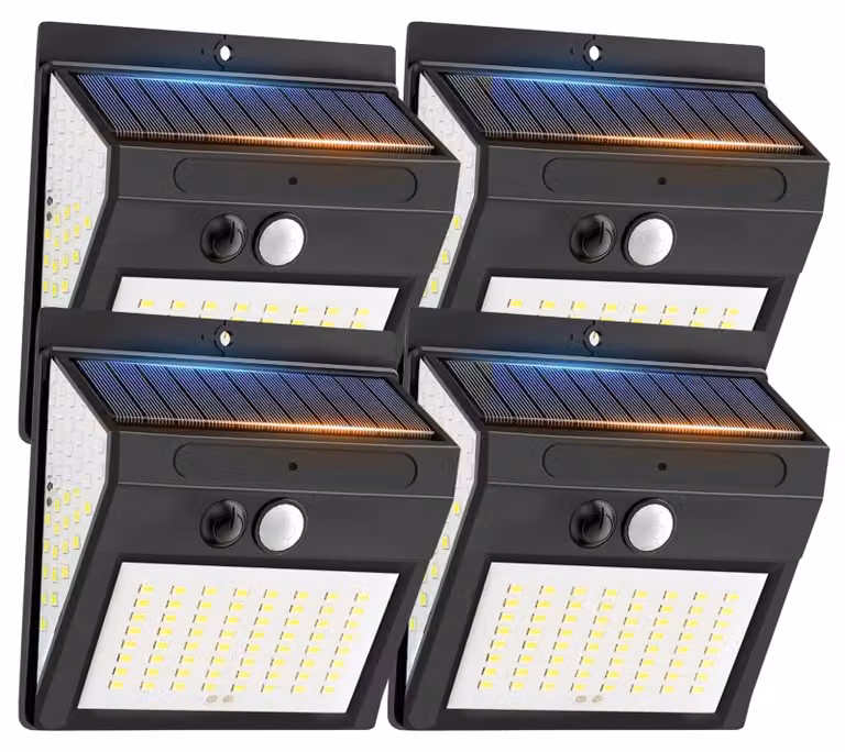 Set di 4 lampioni solari con sensore di movimento, 144 LED, grado di protezione IP65