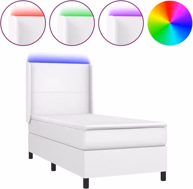 Letto singolo | Letto per adulti | Giroletto Molle con Materasso e LED Bianco 80x200 cm Similpelle