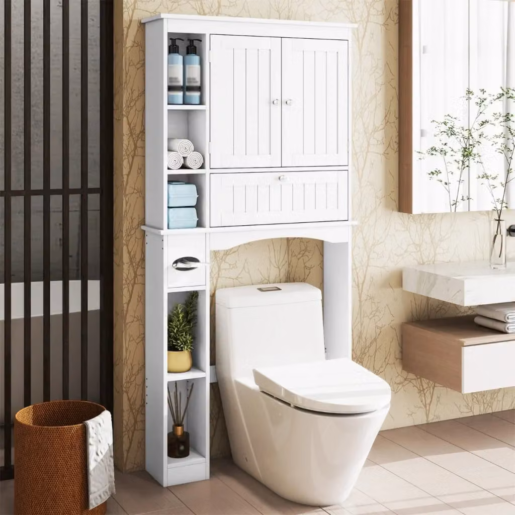Mobiletto salvaspazio per bagno e lavanderia DESIGN IN con 2 ante e ripiano regolabile, Bianco – 2