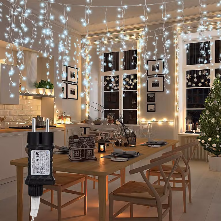 Jopassy 10m 400 LED pioggia di ghiaccio tenda luci di Natale luci fiabesche festa all'aperto giardino decorazione di Natale bianco freddo