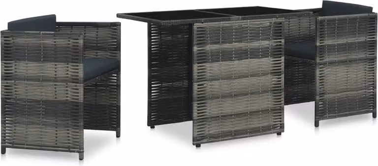 Set da Bistrot 3 pz con Cuscini in Polyrattan Grigio