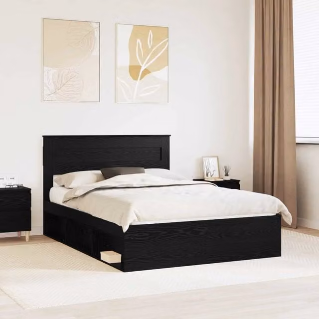 Struttura del letto-Giroletto Nero 150 x 200 cm Pino massello 641160