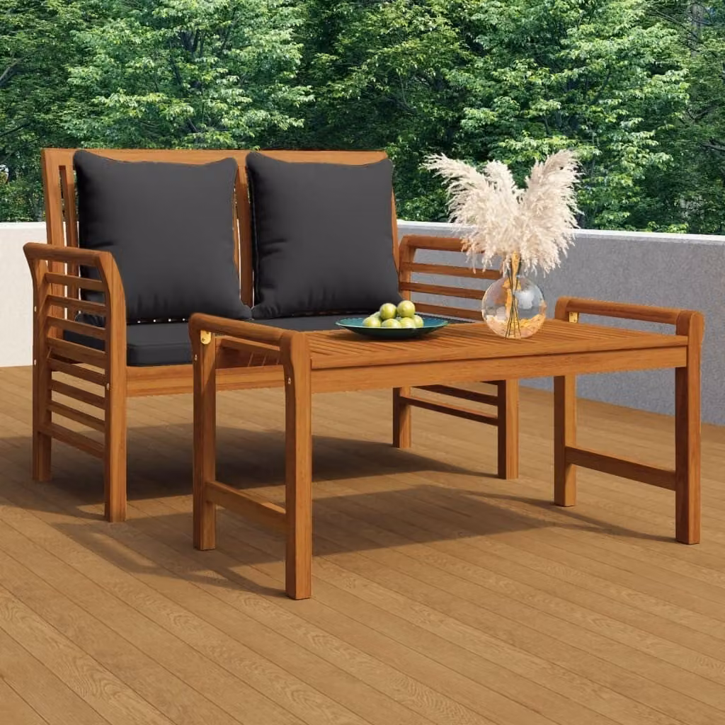 The Living Store Panca per divano con cuscini grigio scuro in legno massiccio di acacia