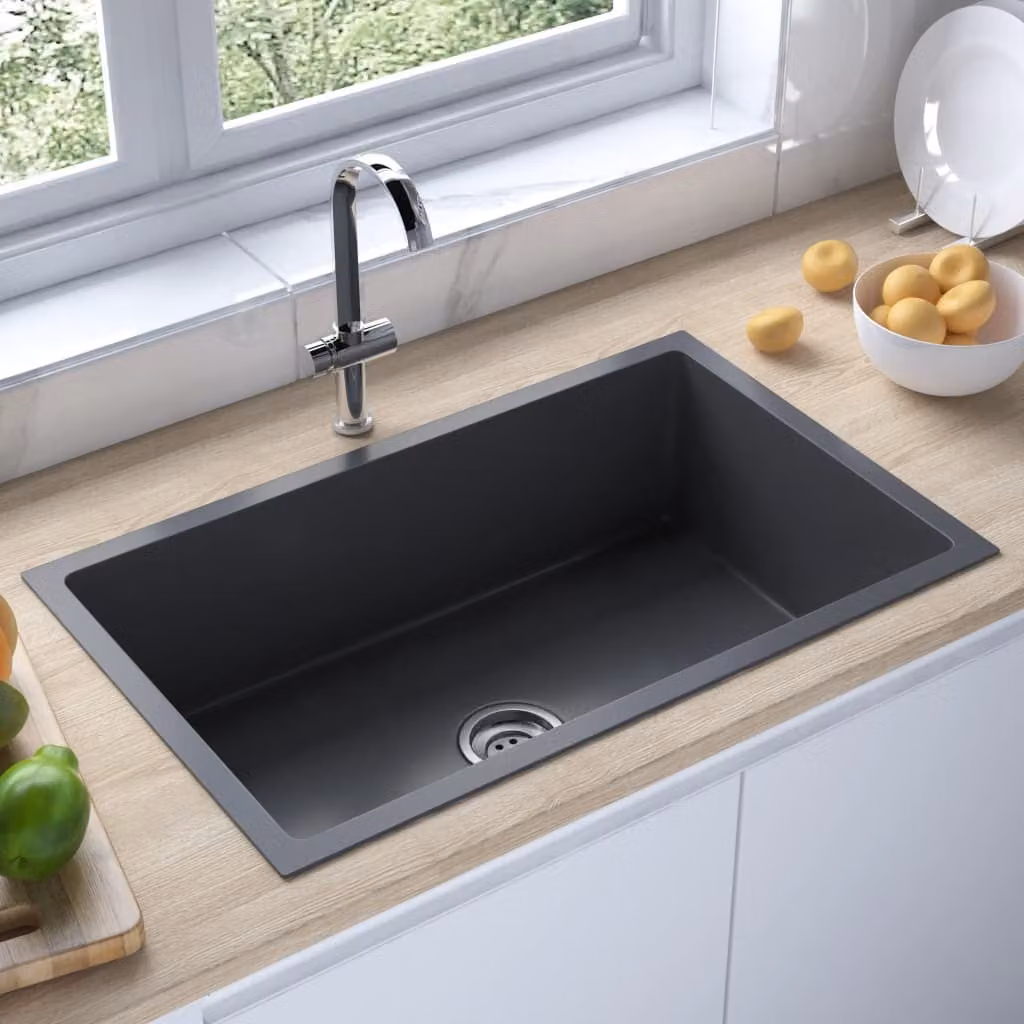 The Living Store Lavello da incasso a mano in acciaio inox nero