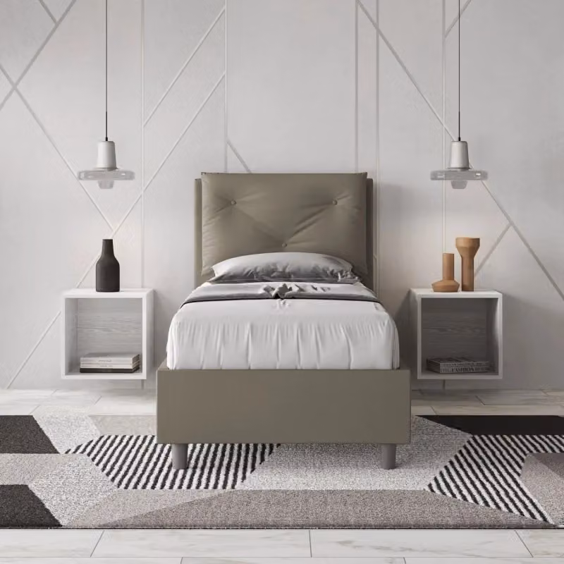 Letto singolo imbottito Appia Ityhome con contenitore in similpelle beige L 80 cm x P 210 cm – 2