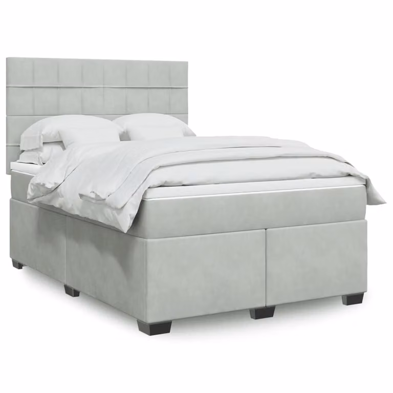 vidaXL Letto Ibrido con Materasso in Velluto Grigio e Bianco L/P/H: 200 x 140 x 150,5 cm
