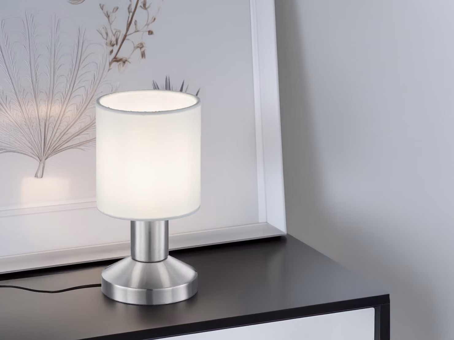 Lampada da tavolo LED TOUCH con paralume in tessuto bianco Lampade da comodino classiche di design