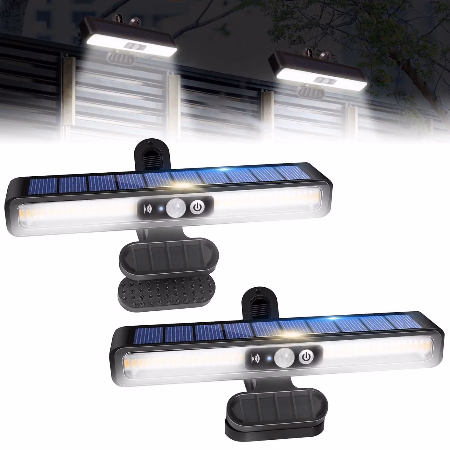 Lampada solare da esterno, set da 2, grado di protezione IP65, 36 LED, 3 modalità, batteria da 1200 mAh, plastica, colore bianco