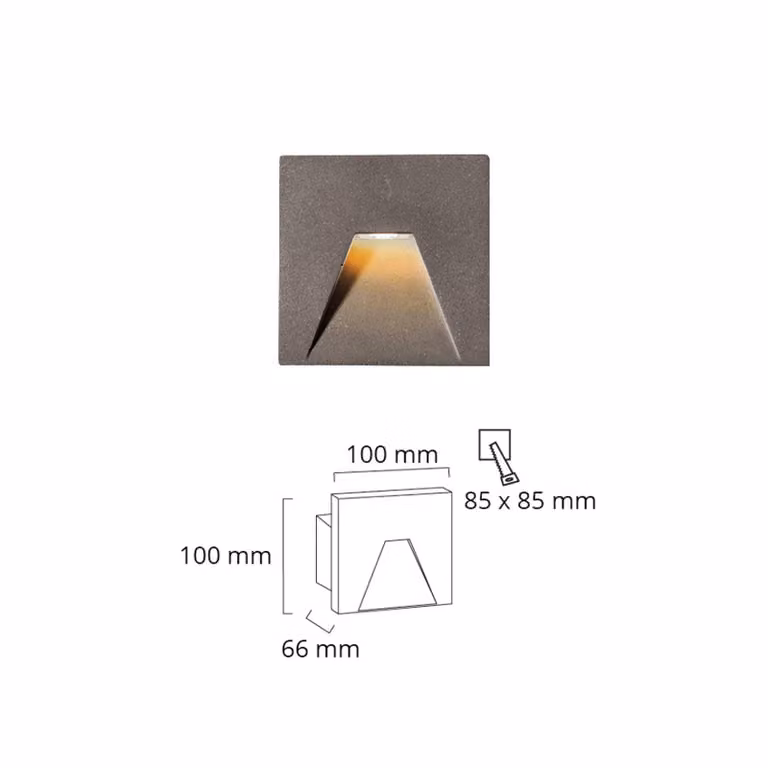 Viokef Lampada da incasso a LED Space, grigio, 10x10 cm Space, Alluminio / Grigio / Zincato, calcestruzzo / cemento, Moderno, Applique da esterni