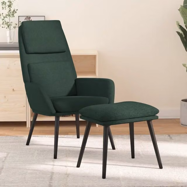 Poltrona Relax Recliner con Poggiapiedi vidaXL in Tessuto Verde con Braccioli e Struttura in Legno e Metallo