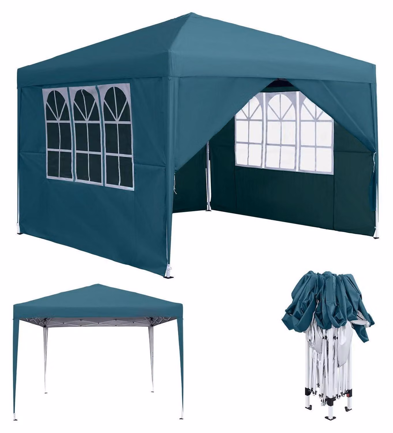 Gazebo da esterno 3x3 metri, impermeabile, stabile, resistente alle intemperie, con 4 pannelli laterali e finestre, colore verde