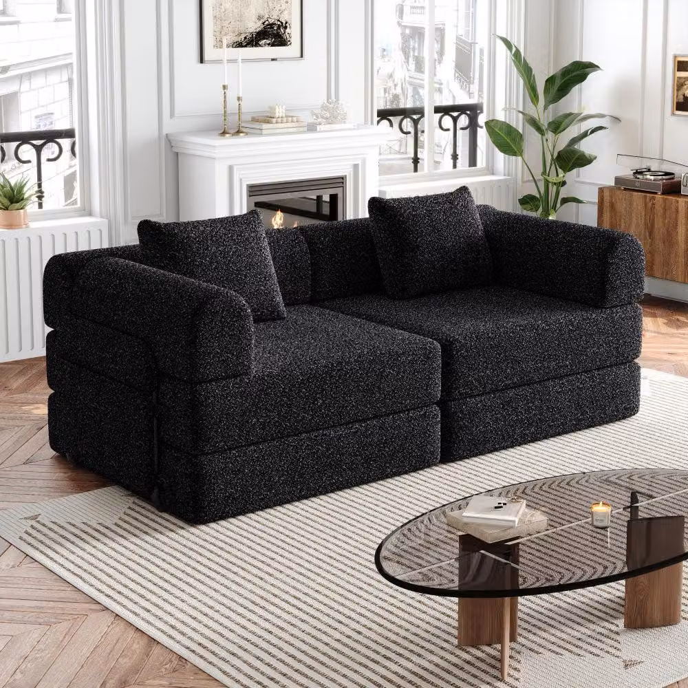 Divano a due posti - Poltrona - Divano letto - Piccolo divano - Tessuto in velluto - Con spazio contenitivo nell'bracciolo