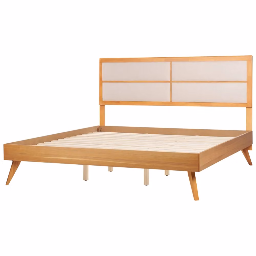 Letto moderno BELIANI in frassino marrone con testata imbottita e rete a doghe in legno L/P/H: 180 x 200 x 149 cm – 2