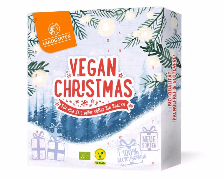 Landgarten Vegan Christmas calendario avvento 2026, 24 snack choco bio