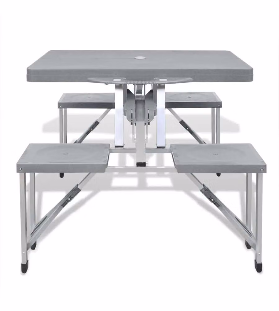 Set Tavolo da Campeggio con 4 Sedie in Alluminio Leggero Grigio