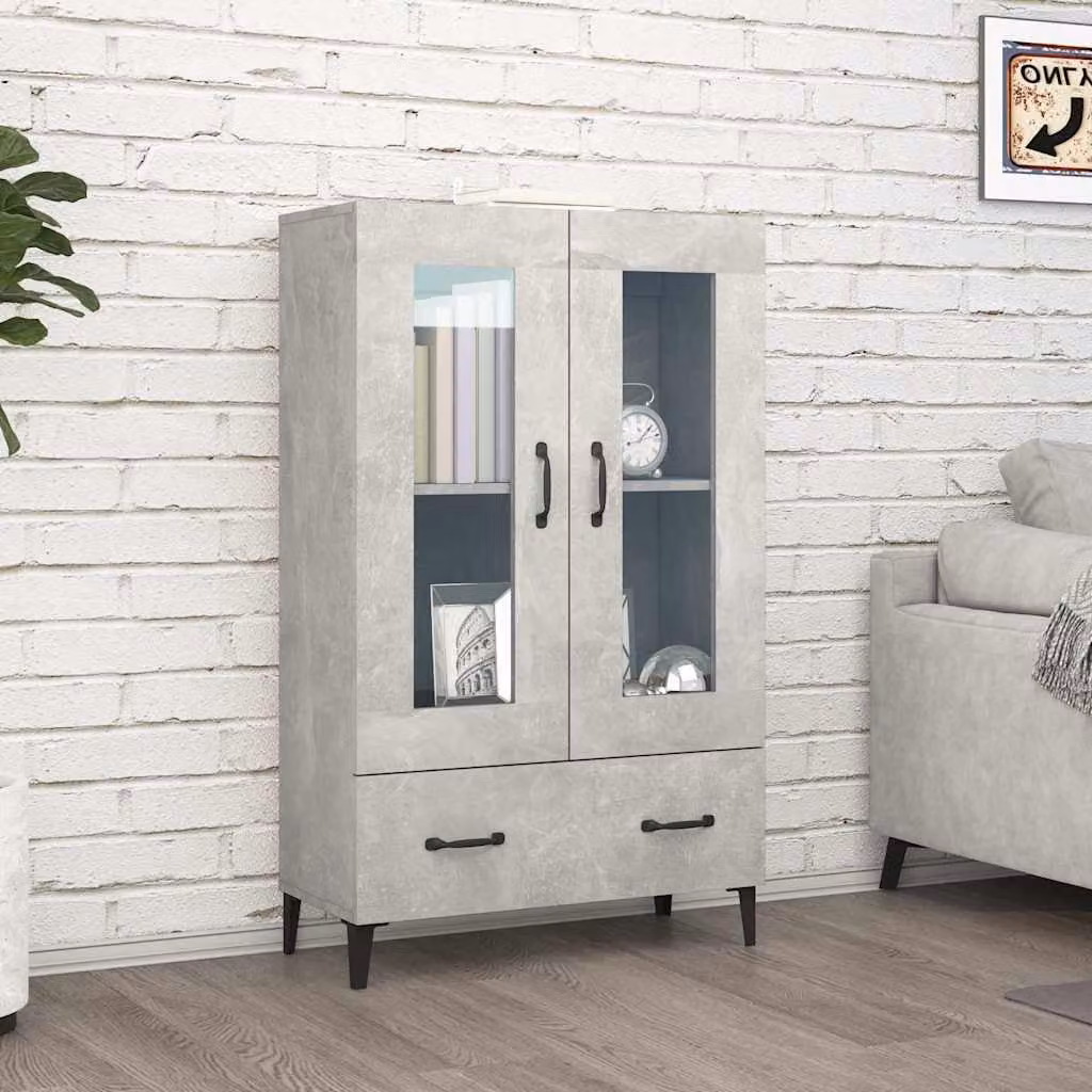 Credenza vidaXL in legno multistrato e vetro, Grigio, L 70 cm x P 31 cm x H 115 cm