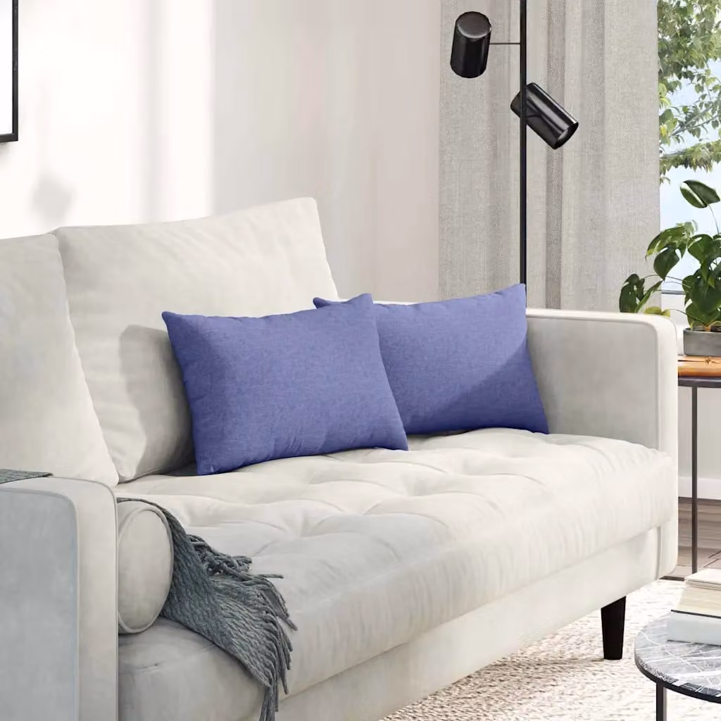 Set di 2 cuscini da divano vidaXL in tessuto blu con fodera rimovibile, L 50 cm x P 30 cm x H 18 cm