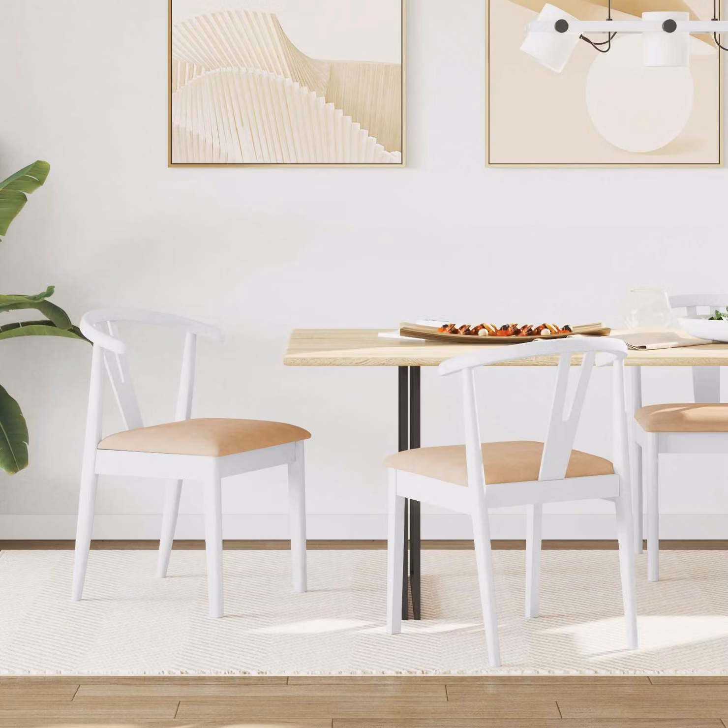 Set di 2 sedie da pranzo vidaXL in legno di gomma con braccioli, Bianco e marrone