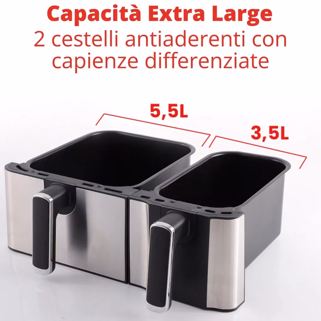 Friggitrice ad aria elettrica Ardes Eldorada Dual nera con doppia zona da 5,5 + 3,5 l, 1700 W e display digitale – 2