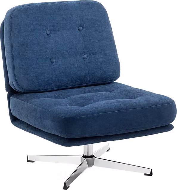 Poltrona girevole senza braccioli in tessuto chenille ¨C Minimal ¨C 70x87x84 cm blu scuro