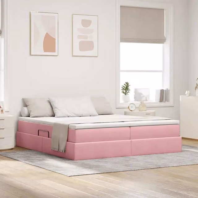 Letto con contenitore e materasso vidaXL in velluto rosa L/P/H: 200 x 200 x 280 cm