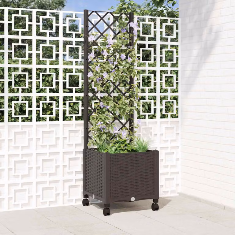 vidaXL Vaso da giardino con grigliato e ruote Marrone L/P/H: 40 x 40 x 146 cm