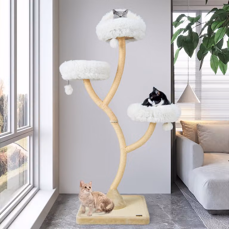Albero per gatti Costway alto 178 cm con telaio in metallo, tiragraffi in sisal e giocattoli integrati, colore beige