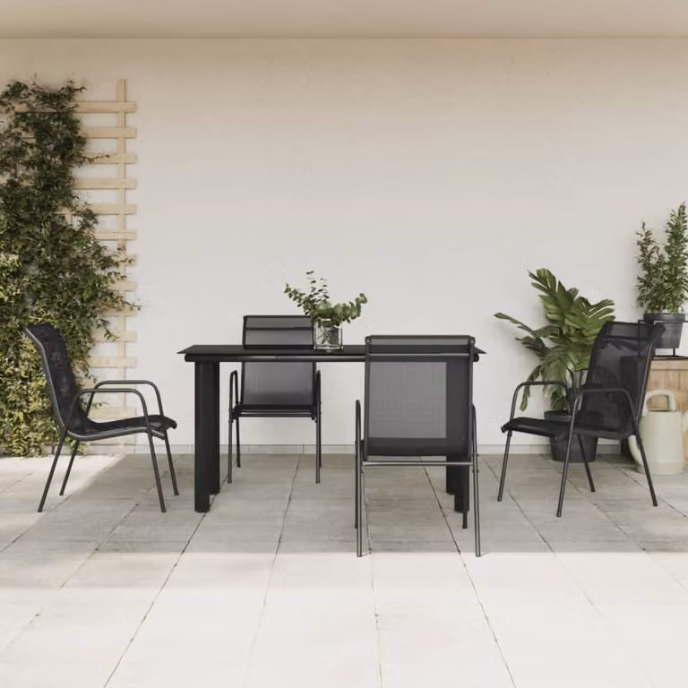 Set da Pranzo da Giardino vidaXL in Acciaio e Vetro, 5 Pezzi, Nero e Antracite, L: 140 cm, P: 70 cm, H: 74 cm