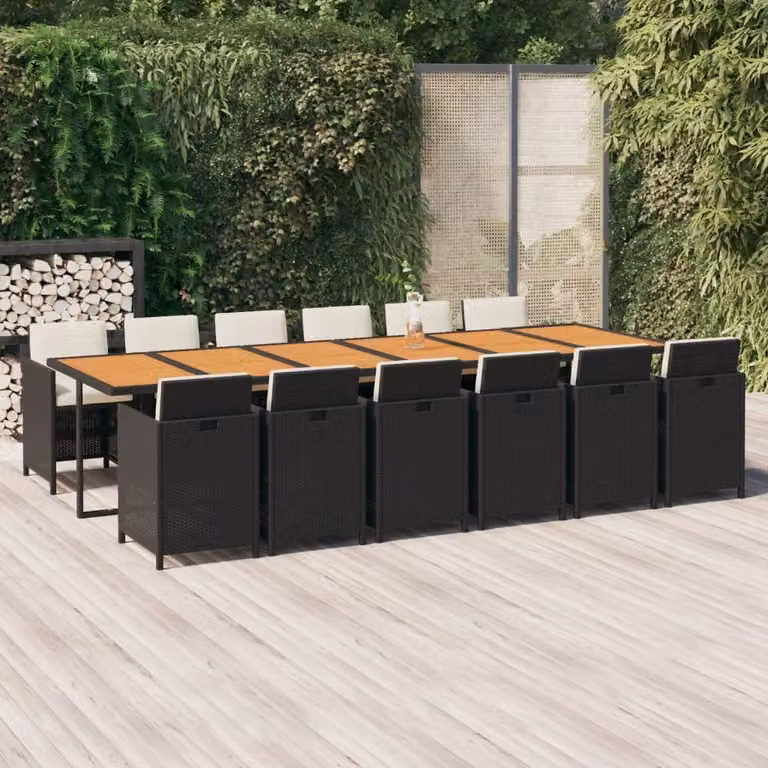 Maison Exclusive - Set da pranzo da giardino da 13 pezzi con cuscini in polyrattan nero
