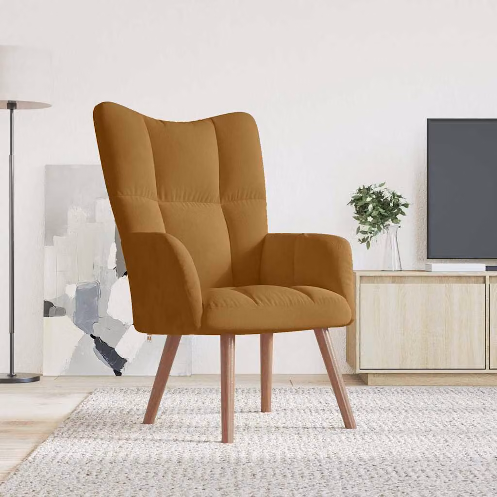 Sedia Relax vidaXL in Velluto Marrone con Braccioli e Struttura Moderna