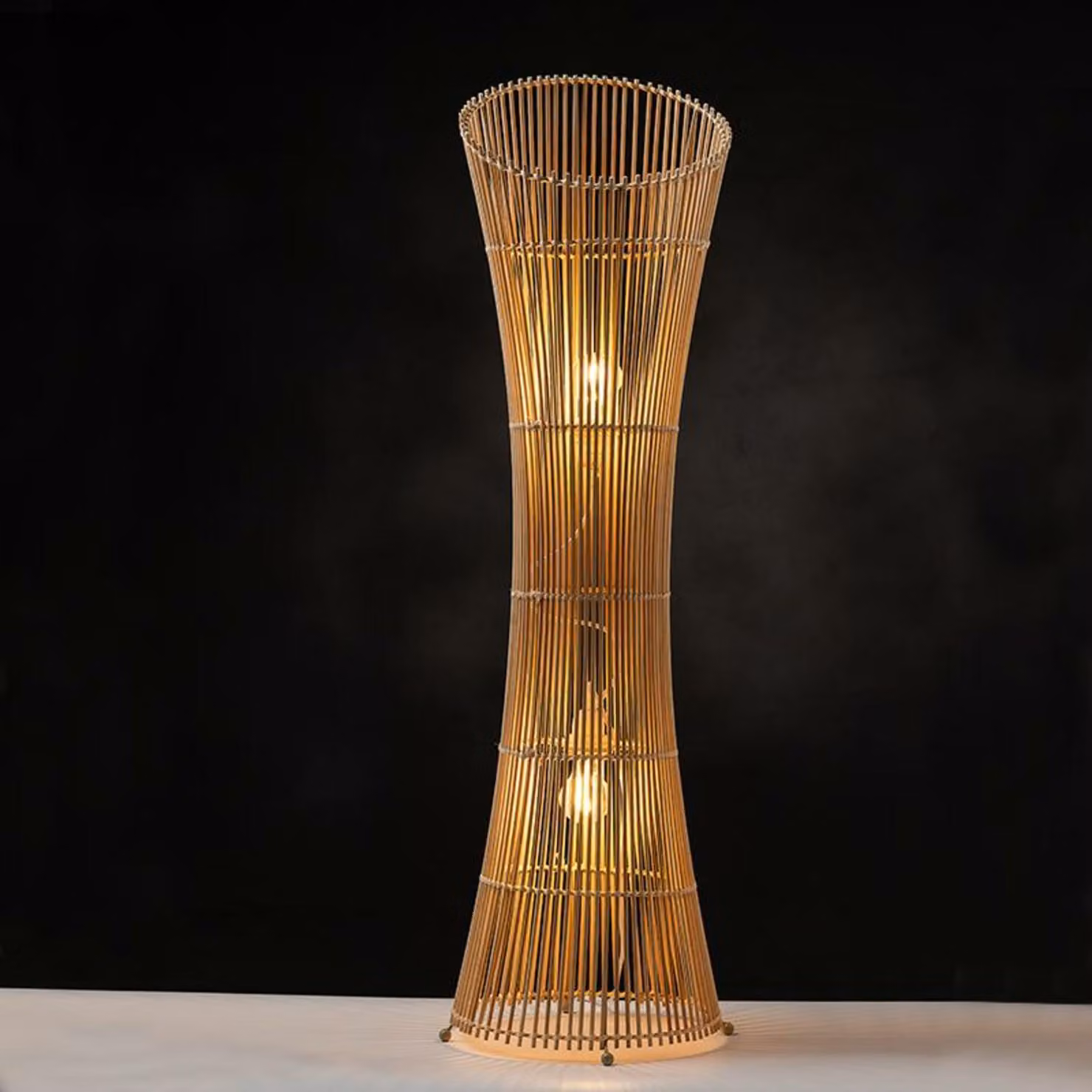 Lampada da terra ACA con 2 attacchi E27, in bambù, diametro 29,5 x H 118 cm, HX1040F