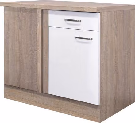 Cucina con base ad angolo - larghezza 110 cm - Rovere Sonoma bianco lucido - Valencia