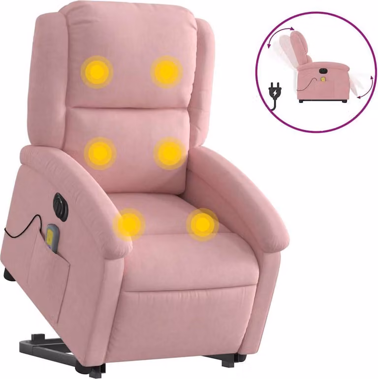 SYFAX™ Poltrona Alzapersona Massaggi Elettrica Reclinante Rosa Velluto
