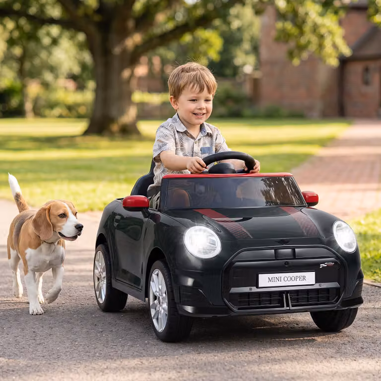 Auto elettrica per bambini Costway BMW Mini Cooper con telecomando, luci LED e musica, 12V, Nero