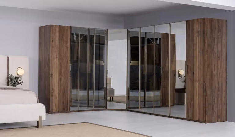 Moderner Braun Eckschrank Designer Regalschrank Holzschrank Luxus Möbel
