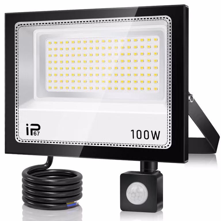 Faretto LED da 100 W, 10.000 lumen, 7000 K, grado di protezione IP67, con sensore di movimento