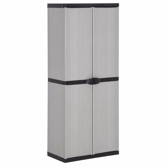 Armadietto da giardino HELLOSHOP26 in plastica grigia con serratura e ripiani interni, L: 68 cm, P: 40 cm, H: 168 cm