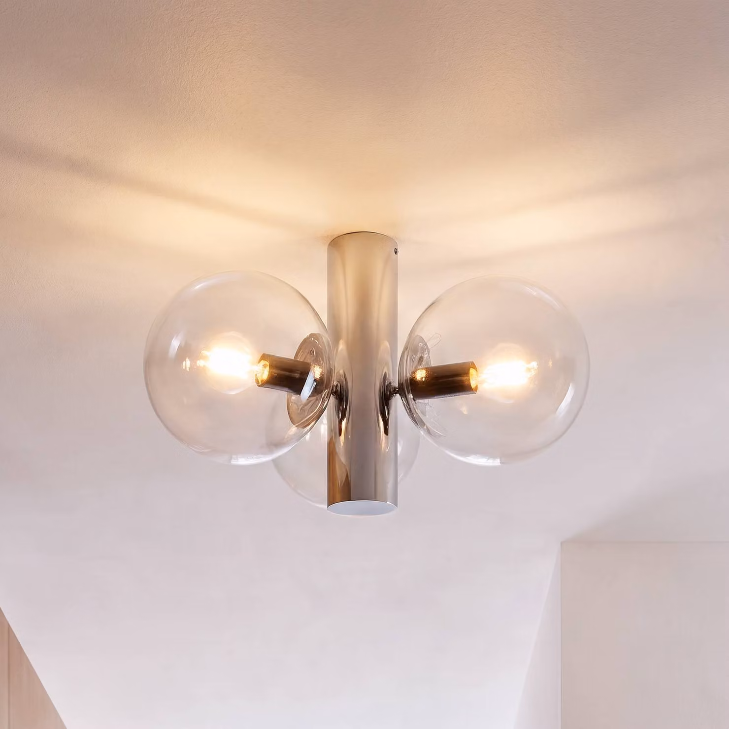 Plafoniera soffitto Sferio Lamkur, dimmerabile, Cromo / Argento, Soggiorno / Sala da pranzo, Vetro, Plafoniera