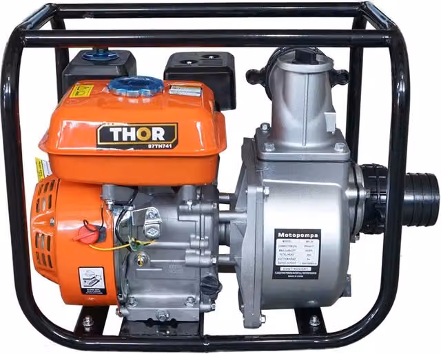 Motopompa THOR WP30 arancione con motore a gas da 7,5 HP, 3 pollici e portata massima di 60 m3/h