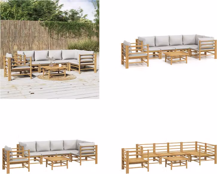 vidaXL Set da salotto da giardino 7 pezzi con cuscini grigio chiaro in bambù - Set da salotto da giardino - Set da salotto - Set da arredo da giardino