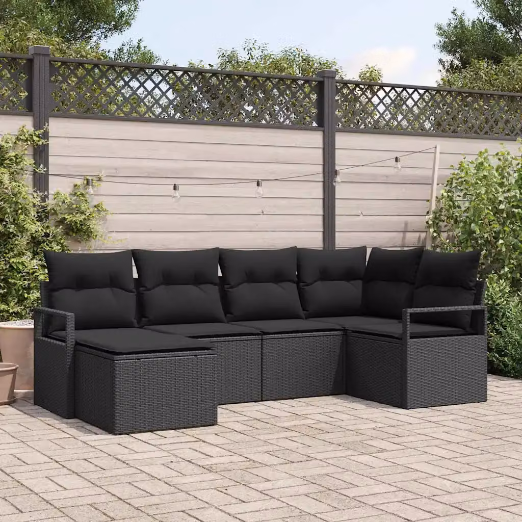 Set di divani da giardino vidaXL a forma di L composto da 6 pezzi con cuscini nero – 1
