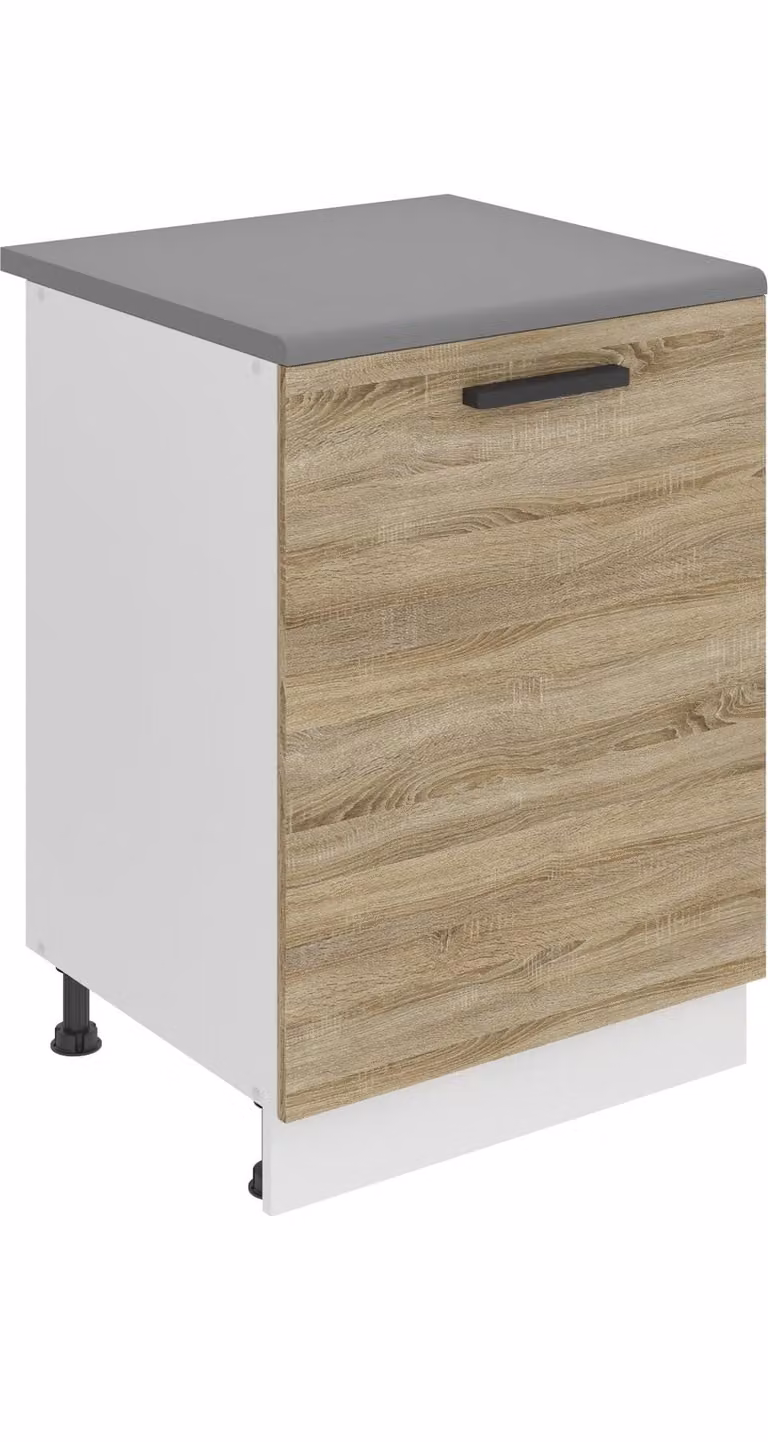 Base da cucina Belini, base da cucina larga 60 cm. Base per cucina SD con piano di lavoro. Mobile da cucina a 1 anta, rovere Sonoma