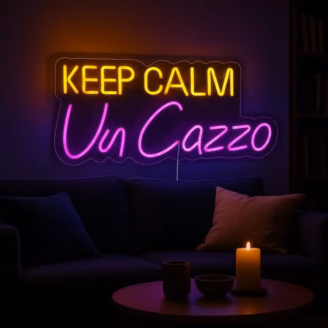 Insegna luminosa LED Keep Calm KASANOVA multicolore con effetto RGB per bar, camera da letto o ufficio